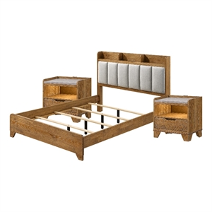 Queen Bedroom Set- Light Aspen Brown Gray- 3pc w 2 Nightstands