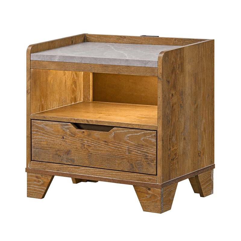 Queen Bedroom Set- Light Aspen Brown Gray- 2pc w Nightstand