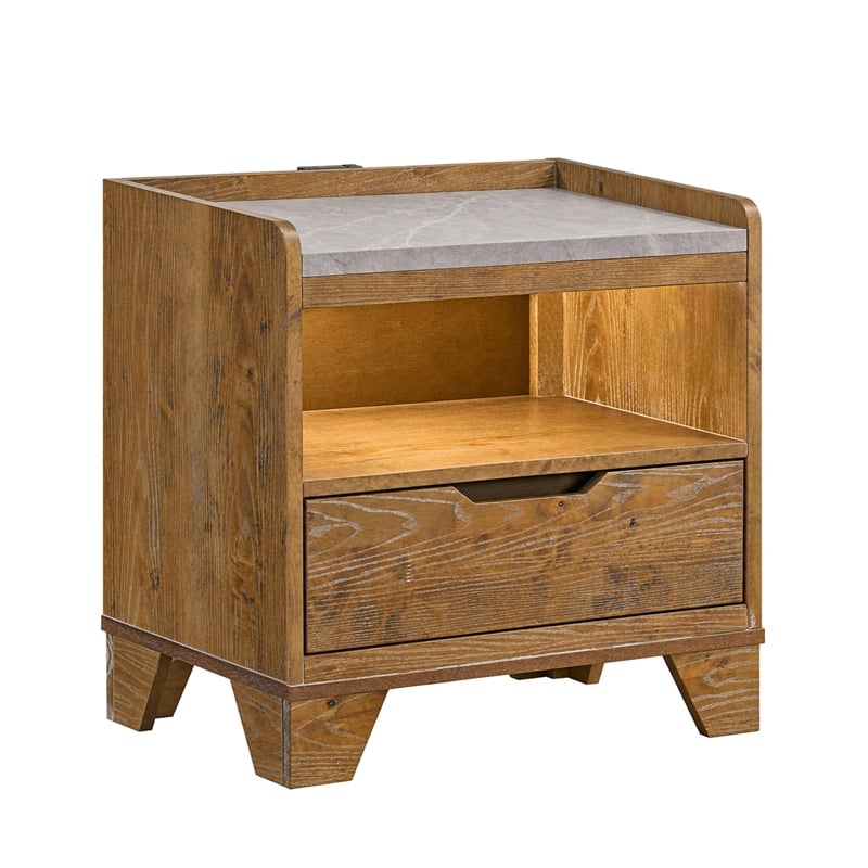 Queen Bedroom Set- Light Aspen Brown Gray- 2pc w Nightstand
