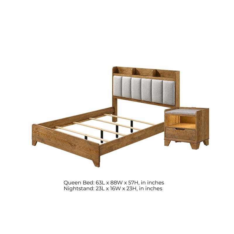 Queen Bedroom Set- Light Aspen Brown Gray- 2pc w Nightstand