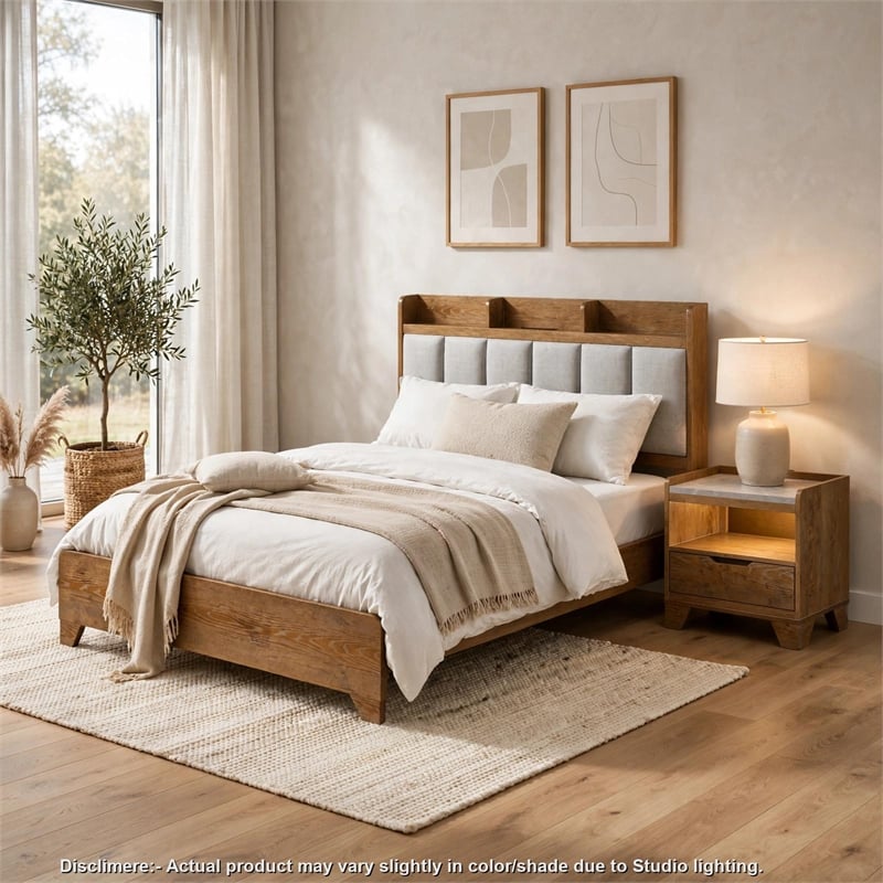 Queen Bedroom Set- Light Aspen Brown Gray- 2pc w Nightstand