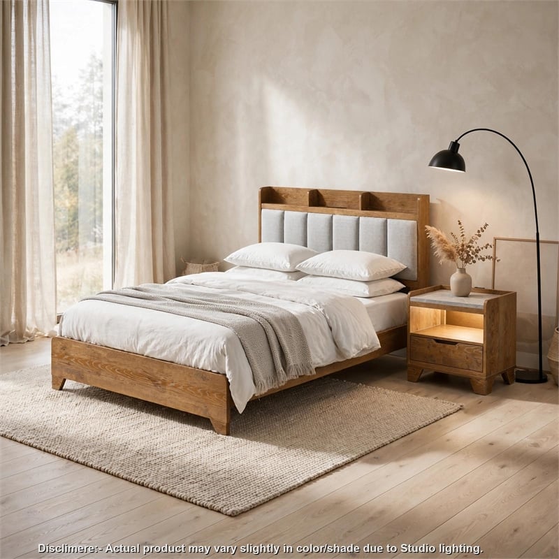 Queen Bedroom Set- Light Aspen Brown Gray- 2pc w Nightstand
