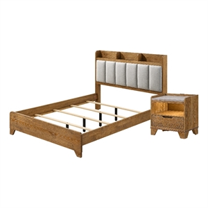 Queen Bedroom Set- Light Aspen Brown Gray- 2pc w Nightstand