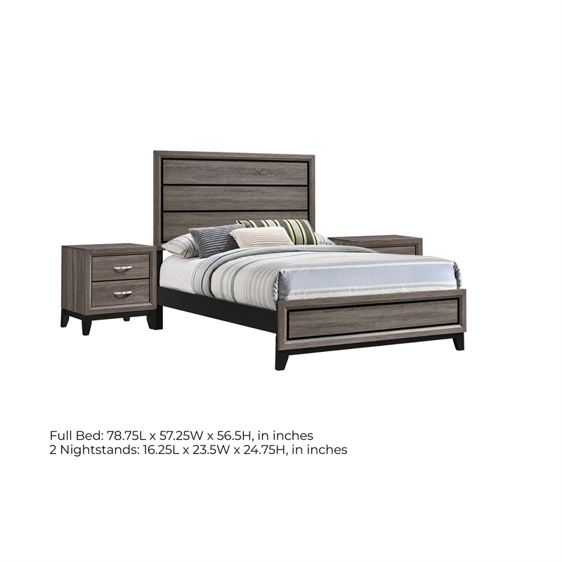 full bedroom set- gray and black- 3 piece set with 2 nightstands