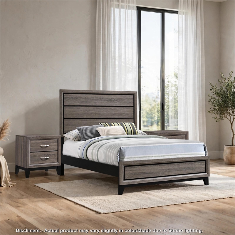 full bedroom set- gray and black- 3 piece set with 2 nightstands