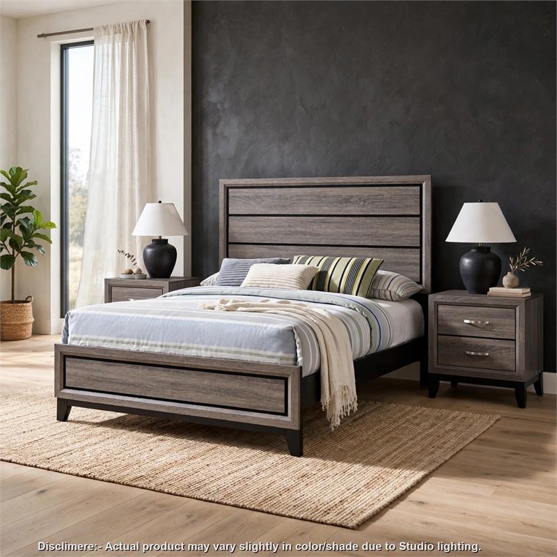 full bedroom set- gray and black- 3 piece set with 2 nightstands