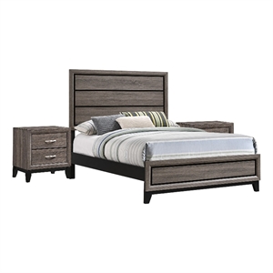 Full Bedroom Set- Gray and Black- 3 Piece Set with 2 Nightstands