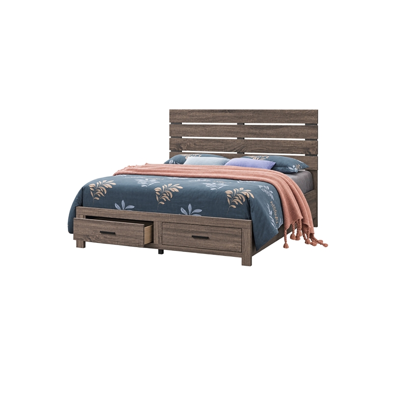 Queen Bedroom Set- Storage Design- Brown- 2 Piece Set with Nightstand