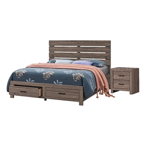 Queen Bedroom Set- Storage Design- Brown- 2 Piece Set with Nightstand