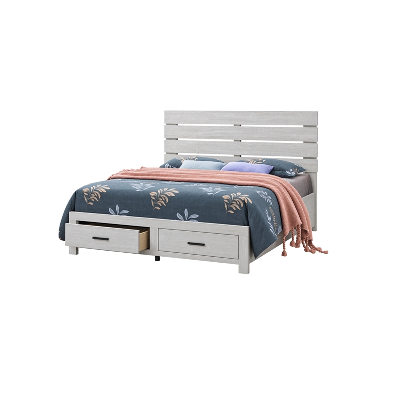 Queen Bedroom Set- Storage Design- White- 2 Piece Set with Nightstand