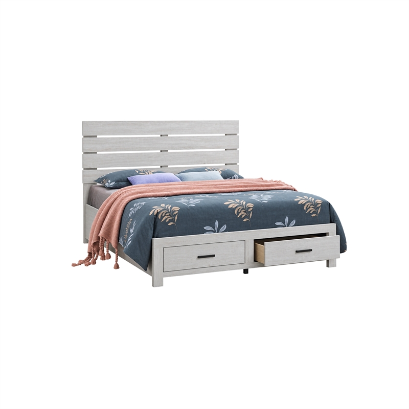 Queen Bedroom Set- Storage Design- White- 2 Piece Set with Nightstand