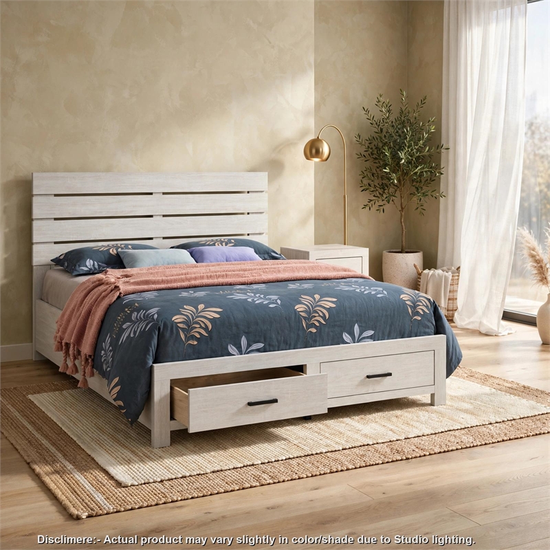 Queen Bedroom Set- Storage Design- White- 2 Piece Set with Nightstand