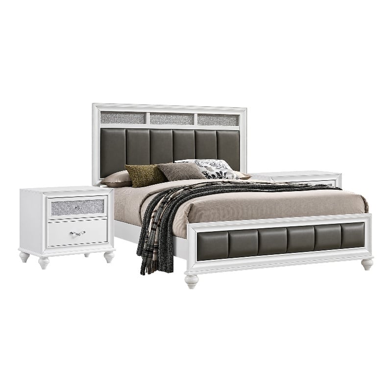 Queen Bedroom Set- White and Gray- 3 Piece Set with 2 Nightstands