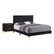 Queen Bedroom Set- Black and Gold- 2 Piece Set with Nightstand