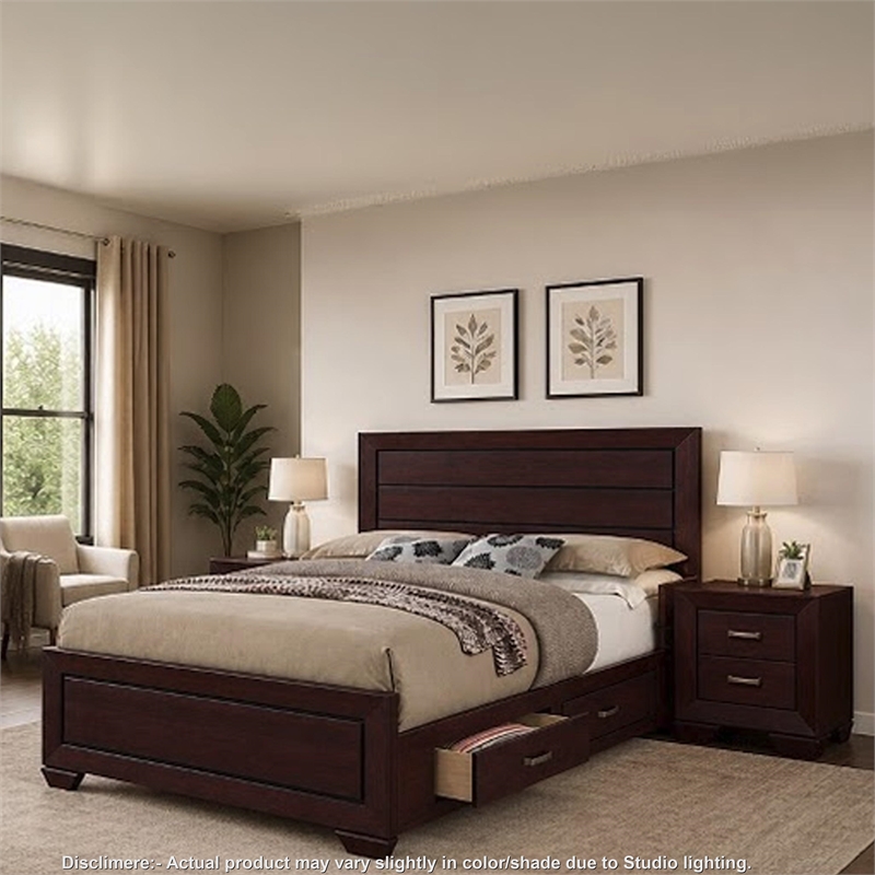 King Bedroom Set- Storage Design- Brown- 3 Piece Set with 2 Nightstands