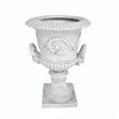 Kiti Urn Planter on Pedestal- Carved Antique White Concrete- 28 Inch