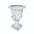 Kiti Urn Planter on Pedestal- Carved Antique White Concrete- 28 Inch