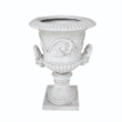 Kiti Urn Planter on Pedestal- Carved Antique White Concrete- 28 Inch