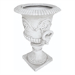 Kiti Urn Planter on Pedestal- Carved Antique White Concrete- 28 Inch