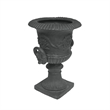 Kiti Urn Planter on Pedestal- Antique Gray Concrete w Carving- 28 Inch