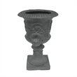 Kiti Urn Planter on Pedestal- Antique Gray Concrete w Carving- 28 Inch