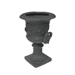 Kiti Urn Planter on Pedestal- Antique Gray Concrete w Carving- 28 Inch