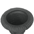 Kiti Urn Planter on Pedestal- Antique Gray Concrete w Carving- 28 Inch