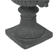 Kiti Urn Planter on Pedestal- Antique Gray Concrete w Carving- 28 Inch