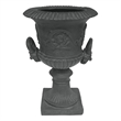 Kiti Urn Planter on Pedestal- Antique Gray Concrete w Carving- 28 Inch