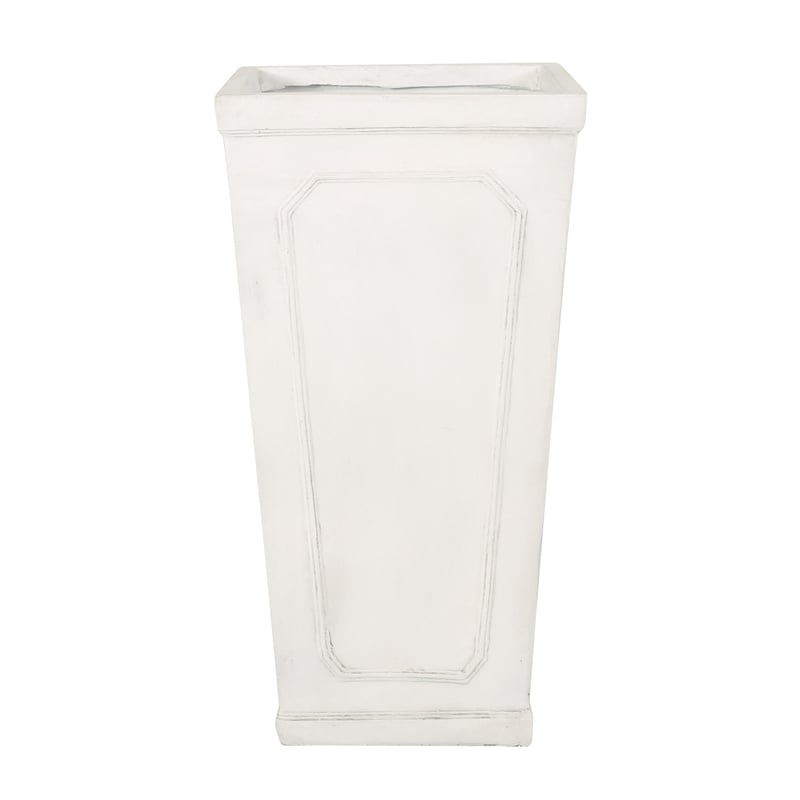 Rahu Tall Tapered Planter- Framed Panel-  Antique White Concrete 31 Inch