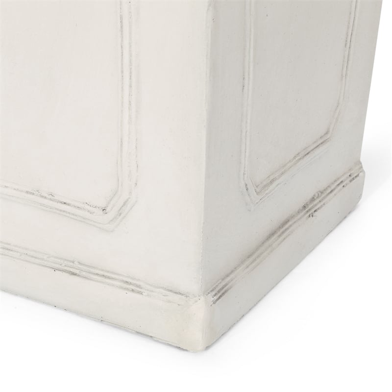 Rahu Tall Tapered Planter- Framed Panel-  Antique White Concrete 31 Inch