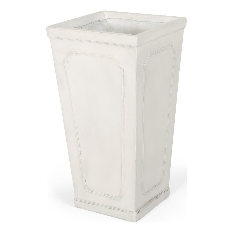 Rahu Tall Tapered Planter- Framed Panel-  Antique White Concrete 31 Inch
