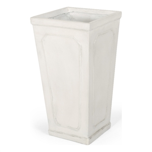 Rahu Tall Tapered Planter- Framed Panel-  Antique White Concrete 31 Inch