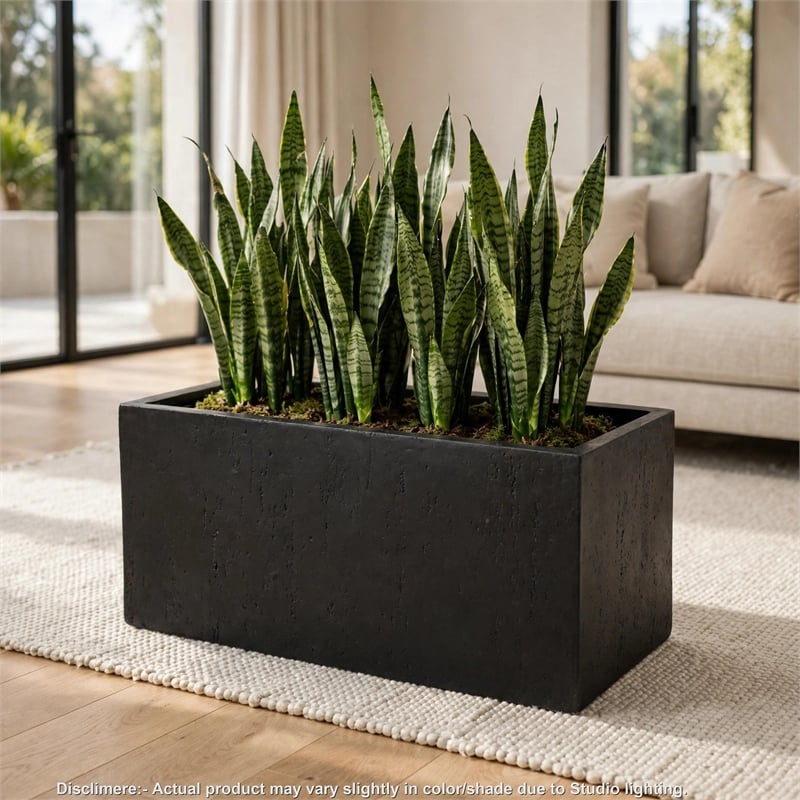 rectangular planter- handcrafted- stone finish black concrete 35 inch
