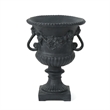 Urn Planter on Pedestal- Cherubs- Carved Antique Black Concrete 24 Inch