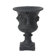 Urn Planter on Pedestal- Cherubs- Carved Antique Black Concrete 24 Inch
