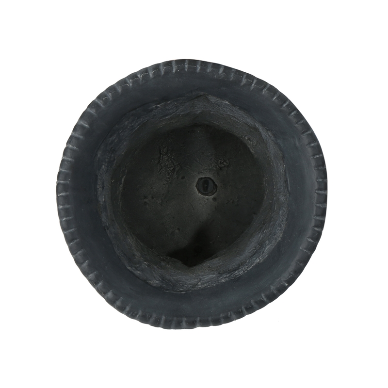 Urn Planter on Pedestal- Cherubs- Carved Antique Black Concrete 24 Inch