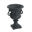 Urn Planter on Pedestal- Cherubs- Carved Antique Black Concrete 24 Inch