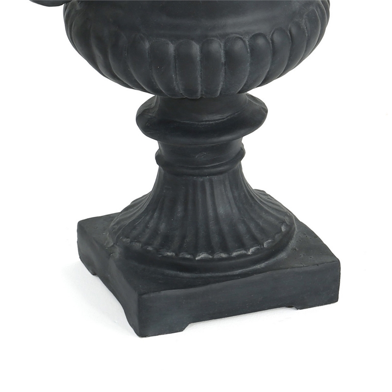 Urn Planter on Pedestal- Cherubs- Carved Antique Black Concrete 24 Inch