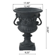 Urn Planter on Pedestal- Cherubs- Carved Antique Black Concrete 24 Inch