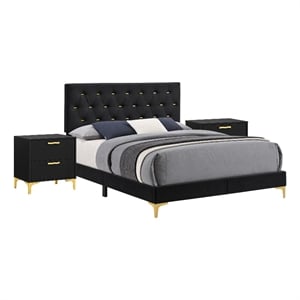 Queen Bedroom Set- Black and Gold- 3 Piece Set with 2 Nightstands