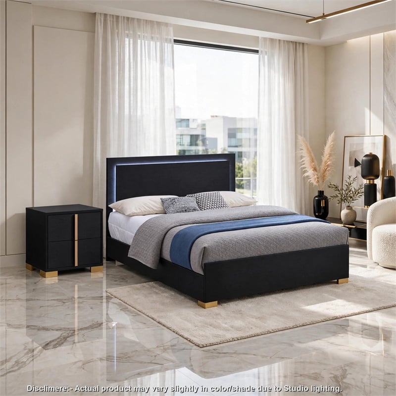 King Bedroom Set- Black and Gold- 2 Piece Set with Nightstand