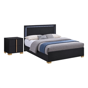 King Bedroom Set- Black and Gold- 2 Piece Set with Nightstand