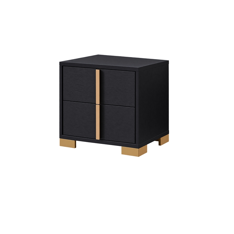 Queen Bedroom Set- Black and Gold- 2 Piece Set with Nightstand