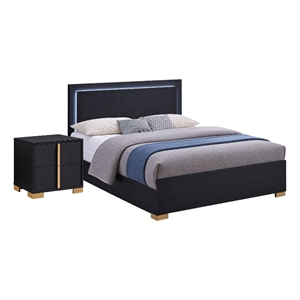 Queen Bedroom Set- Black and Gold- 2 Piece Set with Nightstand