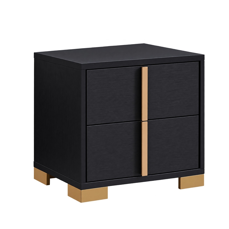 Queen Bedroom Set- Black and Gold- 3 Piece Set with 2 Nightstands