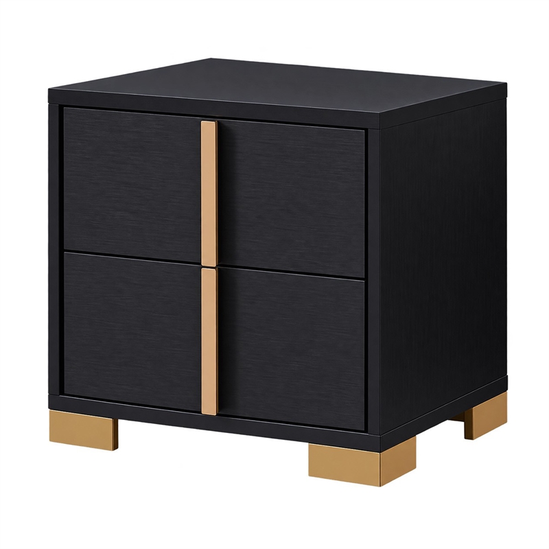 Queen Bedroom Set- Black and Gold- 3 Piece Set with 2 Nightstands