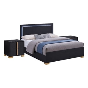 Queen Bedroom Set- Black and Gold- 3 Piece Set with 2 Nightstands
