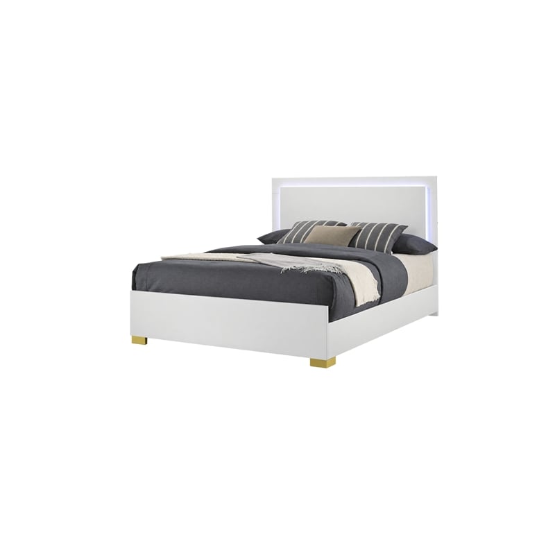King Bedroom Set- White and Gold- 2 Piece Set with Nightstand