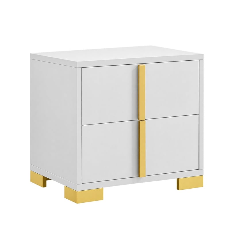 King Bedroom Set- White and Gold- 2 Piece Set with Nightstand